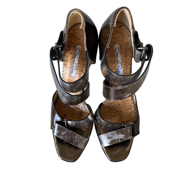 Oscar de La Renta Leather Stiletto Platform Heels EU38 US7.5 Glam Cocktail Party - Picture 5 of 13